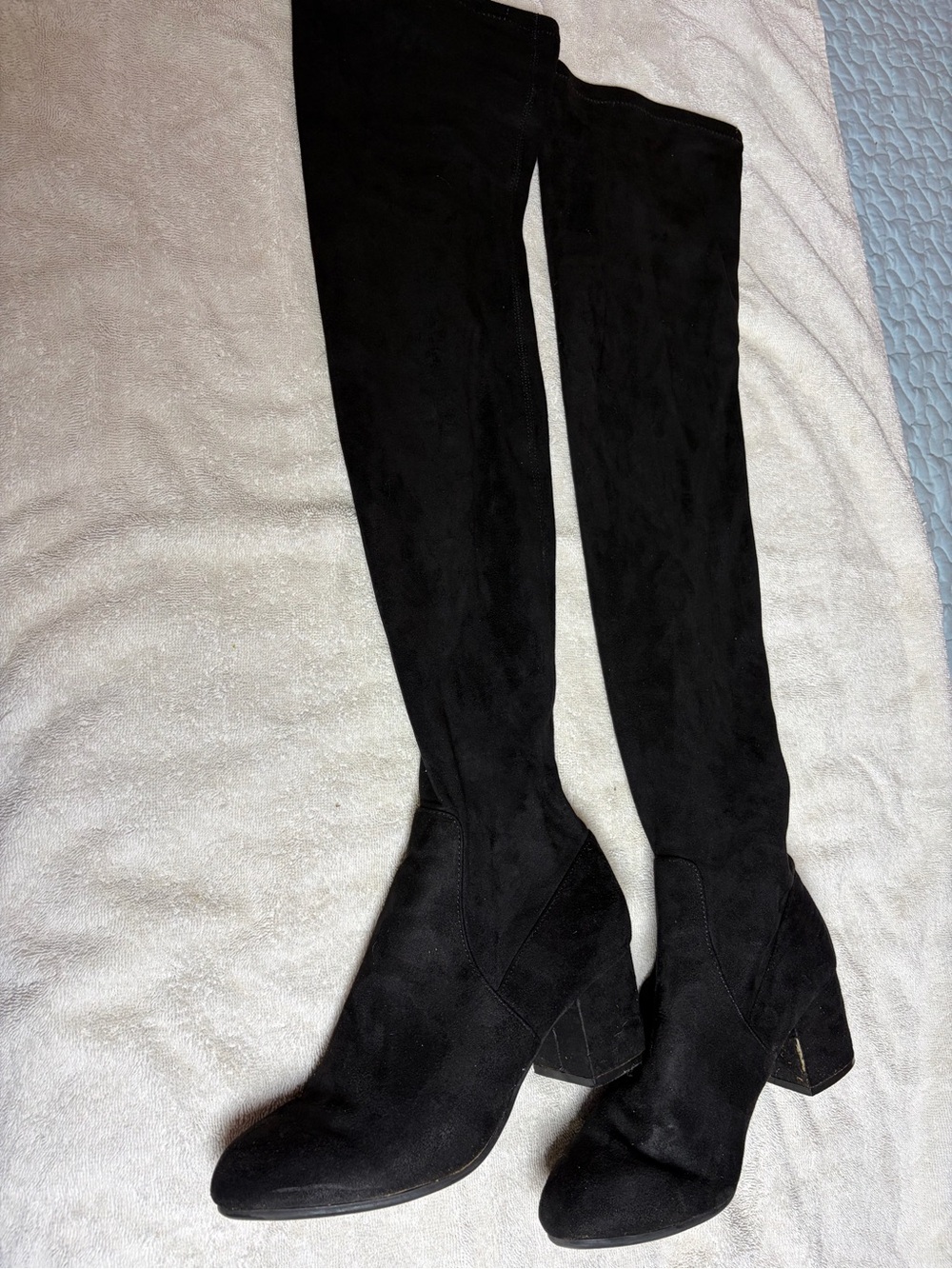 Women's Over-the-Knee Black Suede Block Heel Boots